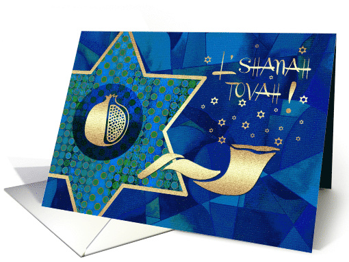 L'Shanah Tovah. Star of David, Shofar & Pomegranate Design card