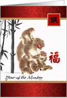 Happy Chinese Year of the Monkey. Monkey Family Painting card