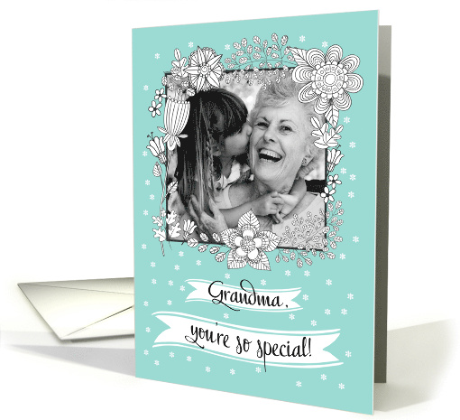 Mother's Day Custom Photo Card for Grandma. Floral Frame card