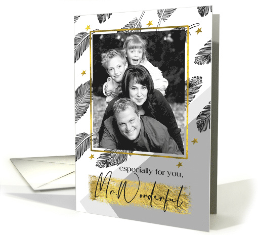 For Husband on Father's Day. Feather Pattern with Custom Photo card