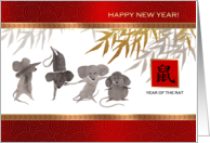 Happy Chinese Year of the Rat. Funny Mice Painting card