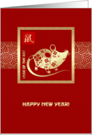Happy Chinese Year of the Rat. Red & Gold Rat Design card