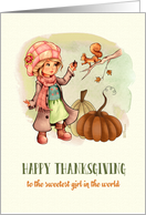 Happy Thanksgiving to a Sweet Girl Little Girl and Squirrel card