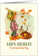 Happy Thanksgiving Birthday to a Boy Little Boy Butterfly and Pumpkin card