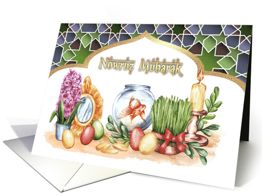 Nowruz Mubarak Persian New Year Haft Sin Table Painting card (1676102)