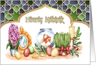 Nowruz Mubarak Persian New Year Haft Sin Table Painting card