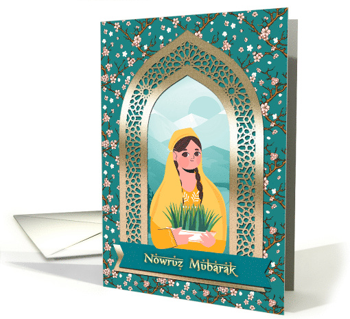 Nowruz Mubarak Happy Persian New Year Young Girl with Sabzeh card