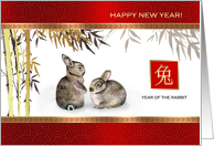 Chinese Year of the Rabbit Greeting Two Rabbits Painting card