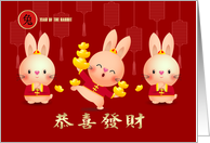 Happy Chinese Year of the Rabbit in Chinese Three Cute Rabbits card