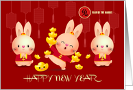 Happy Chinese Year of the Rabbit Three Cute Rabbits card