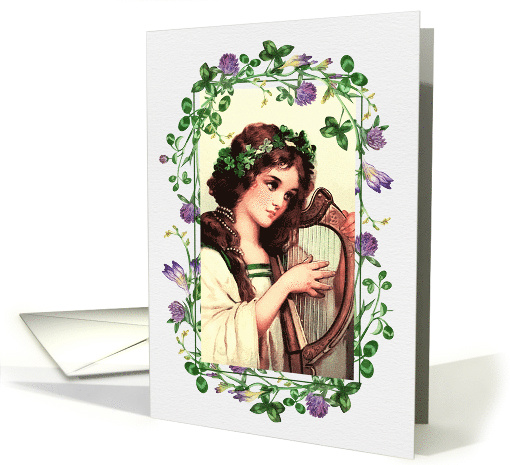 St. Patrick's Day Birthday Vintage Irish Girl with Harp card (1756384)