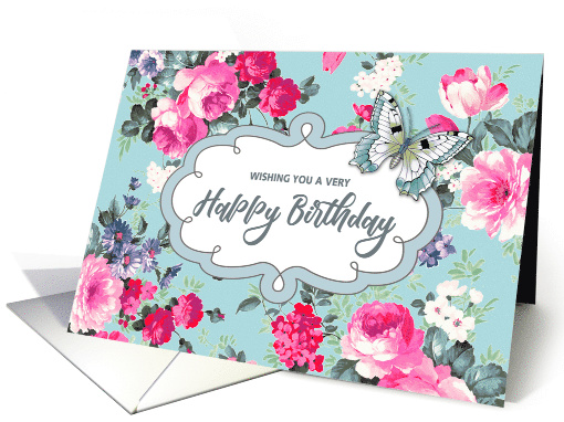 Happy Birthday. Floral Pattern and Butterfly card (538989)