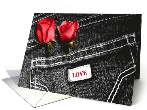 Happy Valentine's Day Jeans Pocket and Red Roses card (539187)