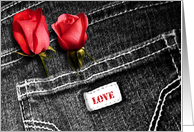Happy Valentine’s Day Jeans Pocket and Red Roses card