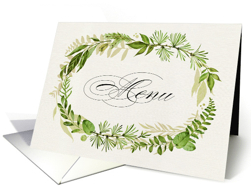 Wedding dinner menu. Watercolor Leaf Wreath design card (552158)