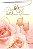 60th Birthday Party Invitation. Wine and Roses card