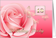 18th Birthday Party Invitation. Pink Rose and Butterflies card