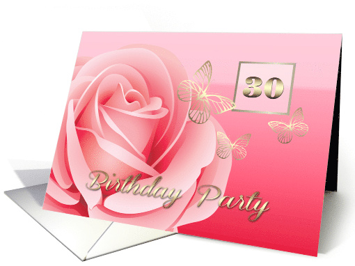 30th Birthday Party Invitation. Romantic Rose and Butterflies card