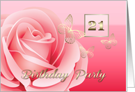 21st Birthday Party Invitation. Romantic Rose and Butterflies card