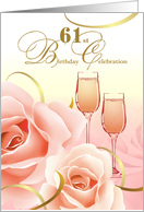 61st Birthday Party Invitation. Wine and Roses card