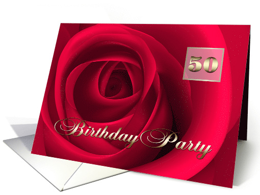 50th Birthday Party Invitation. Romantic Red Rose card (628746)