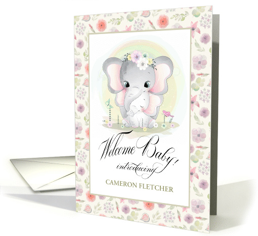 Welcome Baby. Custom Name Birth Announcement. Elephants... (643439)