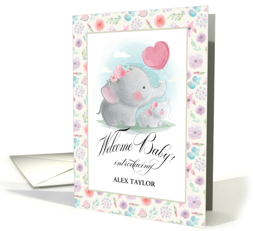 Welcome Baby. Custom Name Birth Announcement. Elephants... (643442)