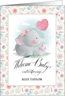 Welcome Baby. Custom Name Birth Announcement. Elephants Mom & Baby card