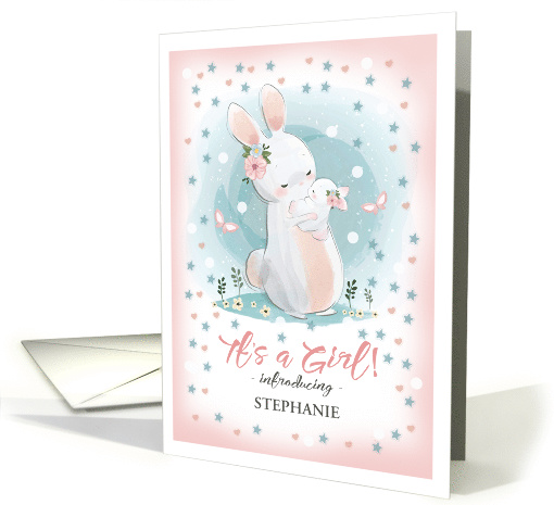 It's a Girl ! Baby Girl Birth Announcement. Bunnies Mom and Baby card