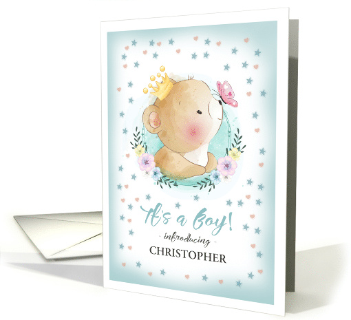 Boy Adoption Announcement Card. Cute Little Bear   Custom Name card