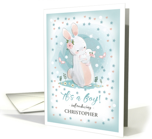 Adopted Baby Boy Shower Invitation. Cute Bunnies Mom and Baby card