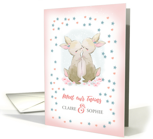 Meet Our Twins.Twin Girls' Birth Announcement. Cute Bunnies card