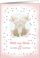 Meet Our Twins.Twin Girls’ Birth Announcement. Cute Bunnies card