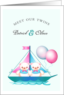 Birth Announcement - Twin Boys. Cute Teddy Bears card