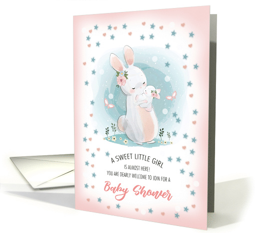 Baby Girl Shower Invitation. Bunnies Mom and Baby design card (680590)