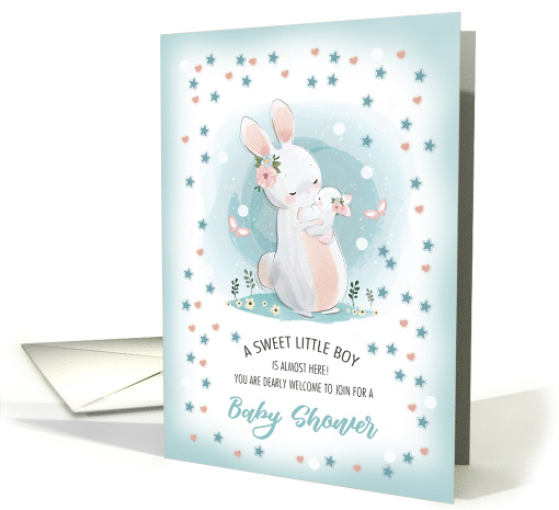 Baby Boy Shower Invitation. Bunnies Mom and Baby design card (680591)