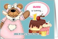 Custom Name 1st Birthday Party Invitation. Teddy Bear card