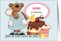 Custom Name 6th Birthday Party Invitation. Funny Teddy Bear card