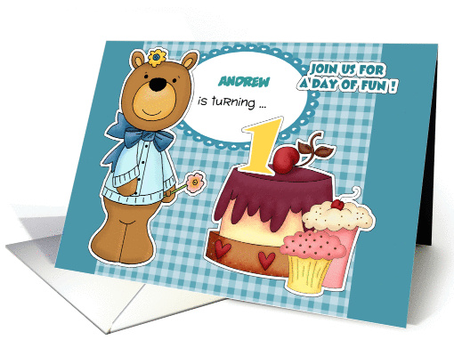 Custom Name 1st Birthday Party Invitation for Baby Boy.... (680618)