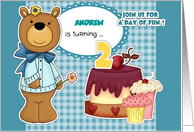 Custom Name 2nd Birthday Party Invitations. Teddy Bear card