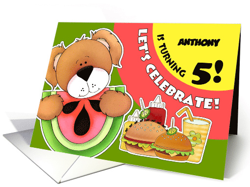 Custom Name 5th Birthday Party Invitations. Funny Puppy card (680624)