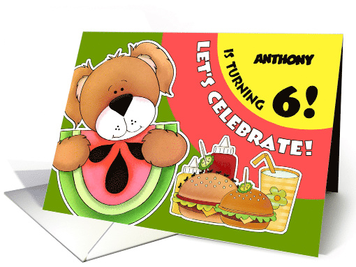 Custom Name 6th Birthday Party Invitation. Funny Puppy card (680627)