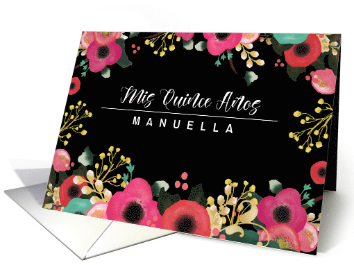 Mis Quince Aos. 15th Birthday Party Invitation. Modern Floral card