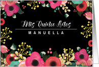 Mis Quince Aos. 15th Birthday Party Invitation. Modern Floral card