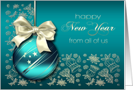 Happy New Year from All of Us Christmas Ornament with Ribbon card