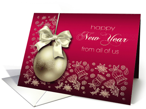 Happy New Year from all of us Christmas Ornament with Ribbon card