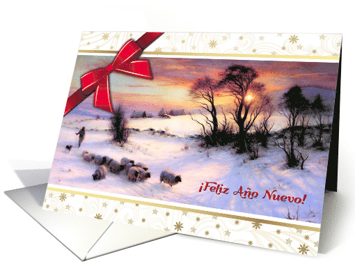 Feliz Ao Nuevo Happy New Year in Spanish Winter Scenery Painting card