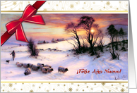 Feliz Ao Nuevo Happy New Year in Spanish Winter Scenery Painting card