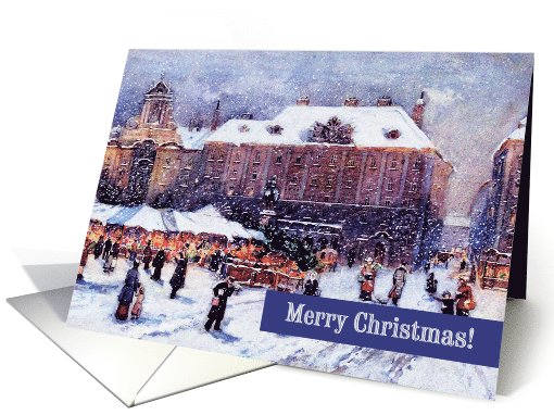 Merry Christmas. Winter Market Snow Scene Painting card (690604)