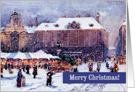 Merry Christmas. Winter Market Snow Scene Painting card